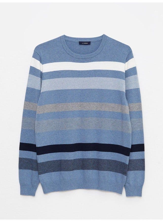 Crew Neck Long Sleeve Striped Men's Knitwear Sweater - Image 3