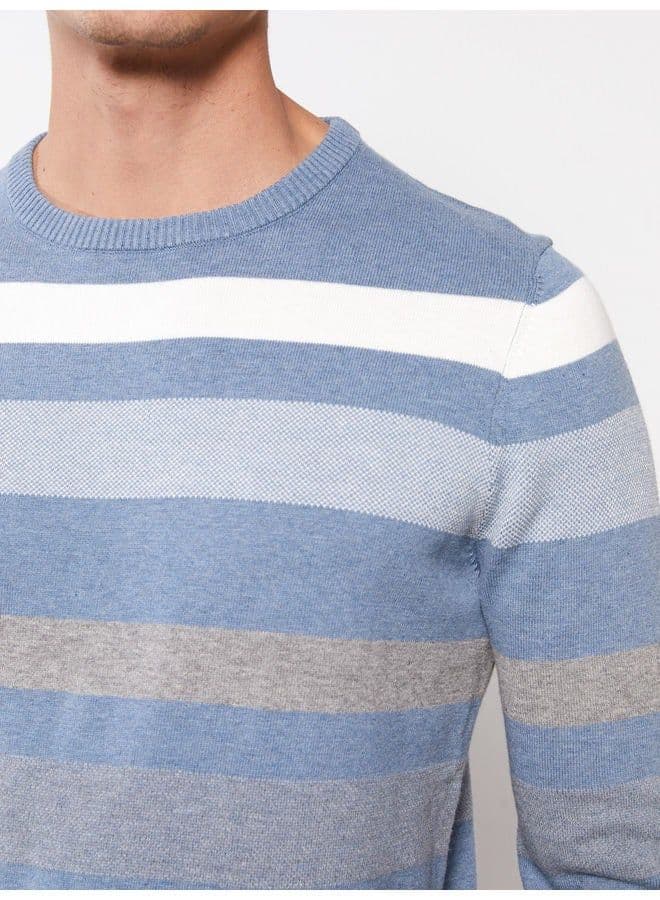 Crew Neck Long Sleeve Striped Men's Knitwear Sweater - Image 1