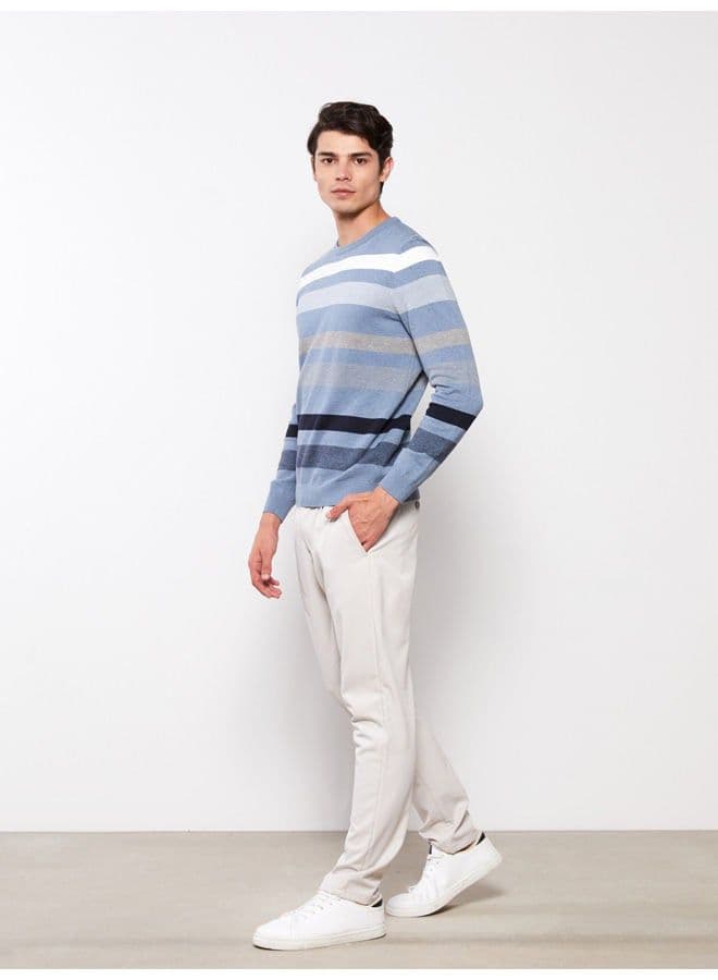 Crew Neck Long Sleeve Striped Men's Knitwear Sweater - Image 2