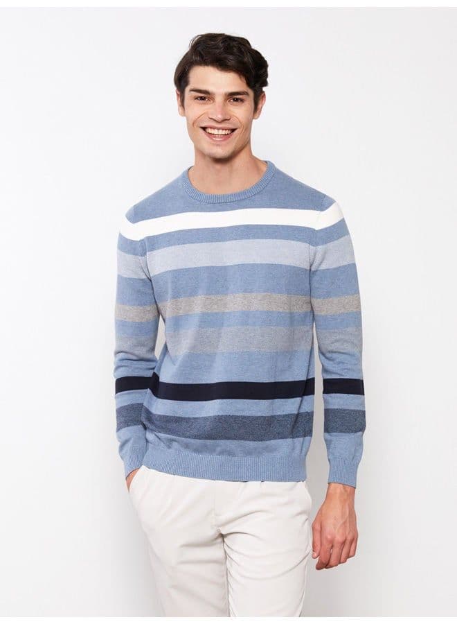 Crew Neck Long Sleeve Striped Men's Knitwear Sweater - Image 4