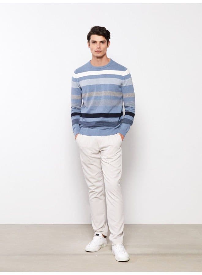Crew Neck Long Sleeve Striped Men's Knitwear Sweater - Image 6