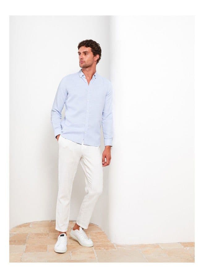 Slim Fit Long Sleeve Dobby Men's Shirt - Image 3