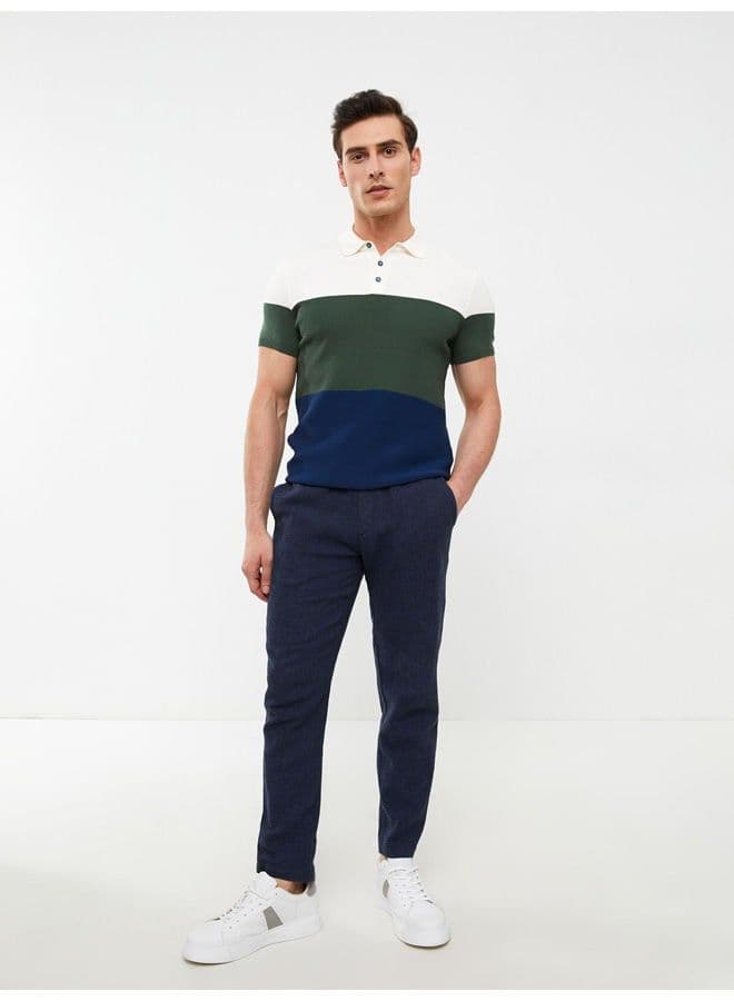 Polo Collar Short Sleeve Color Block Men's Knitwear Sweater - Image 3
