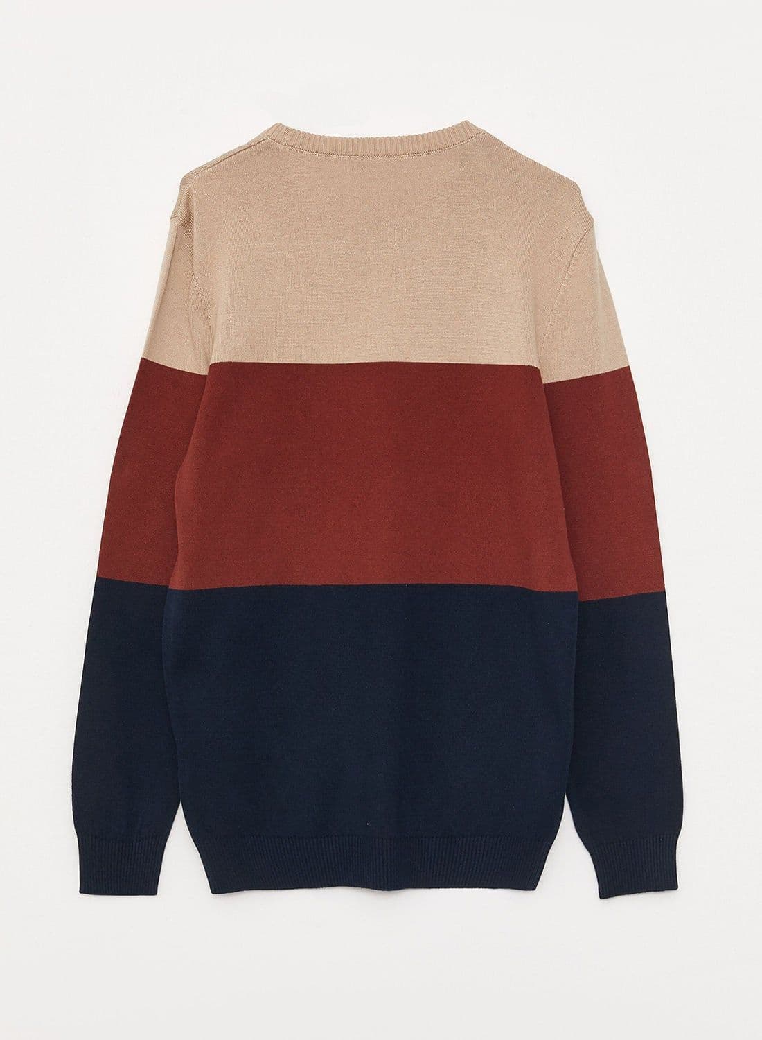 Crew Neck Long Sleeve Men's Tricot Sweater with Color Block - Image 3