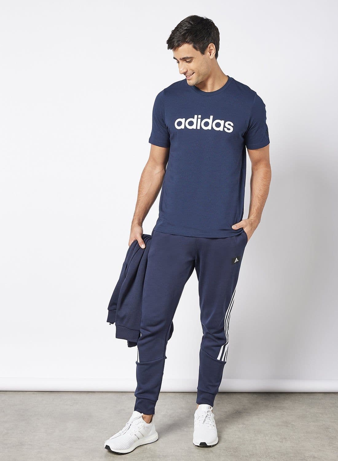 Essentials Embroidered Linear Logo T-Shirt Navy - Image 2